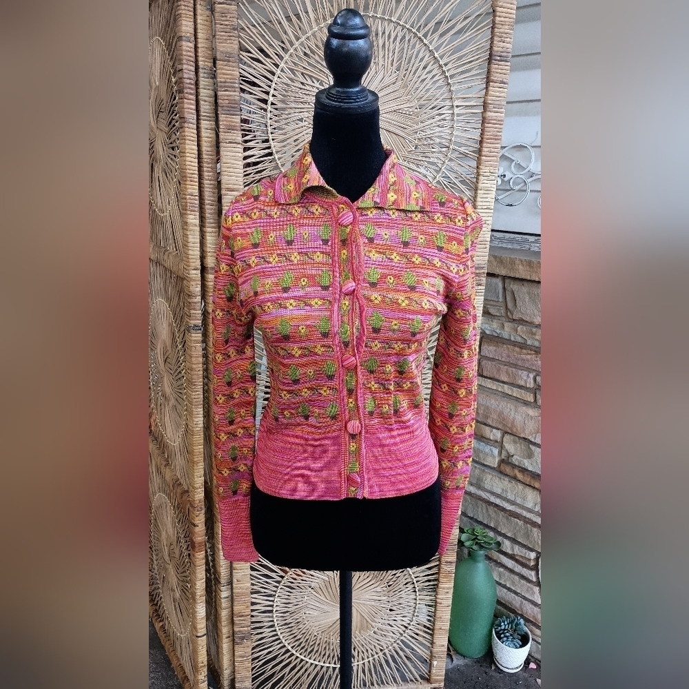 Zara Colorful Cactus Patterned Button-Up Cardigan_S - Picture 2 of 8